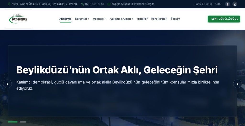 Beylikdüzü Kent Konseyi web sitesi ekran görüntüsü